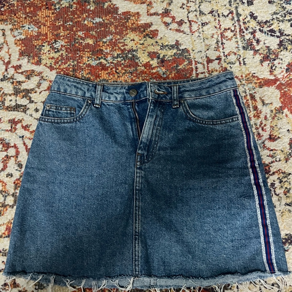 Denim&Co Blue A-Line Skirt with Stripe Detail